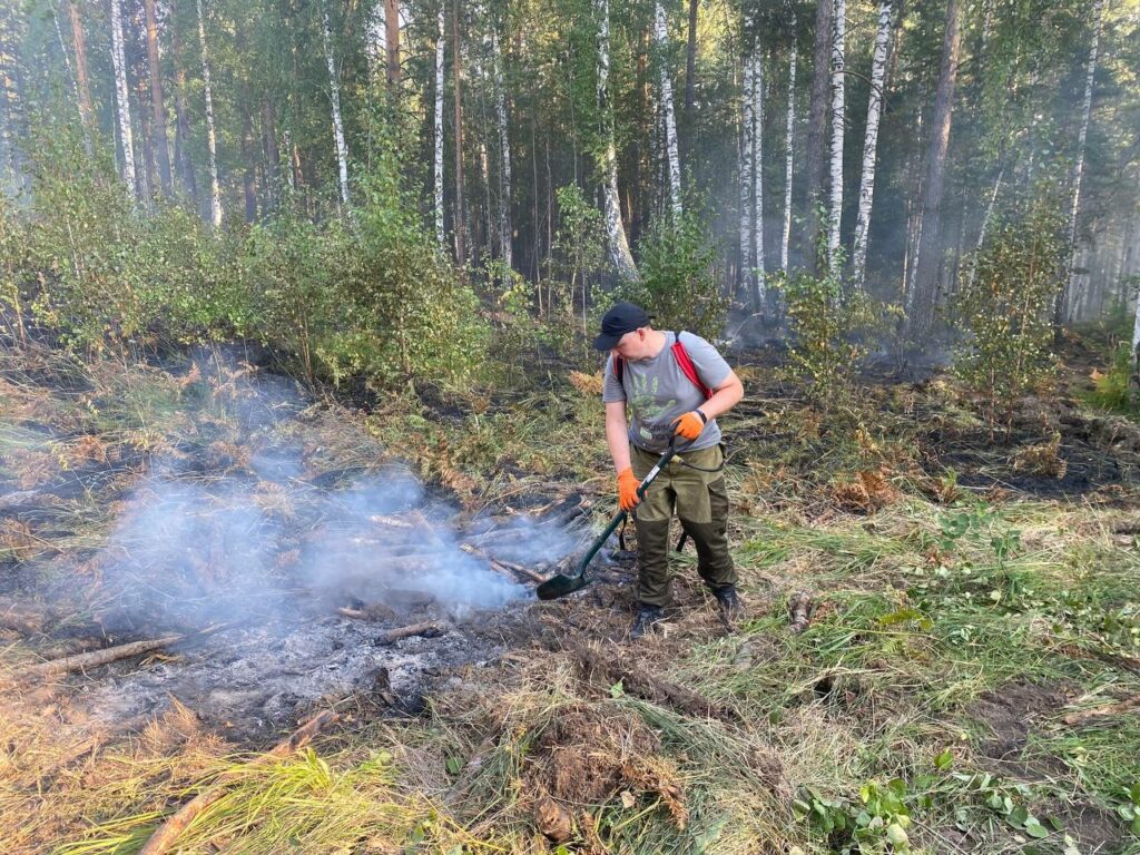 Активисты Свердловского РЭО снова помогали тушить лесной пожар